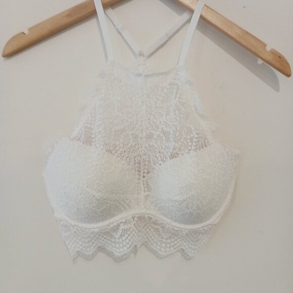 Victoria Secret Pink, Bralette, White Lace Padded, Underwire, Push Up, Med (A-C) - Picture 2 of 9